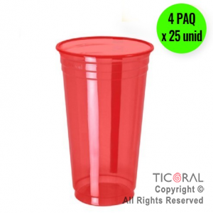 VASO NEON FLUO 300CC ROJO VERMELHO COPOBRAS (4 pack x 25 unidades)